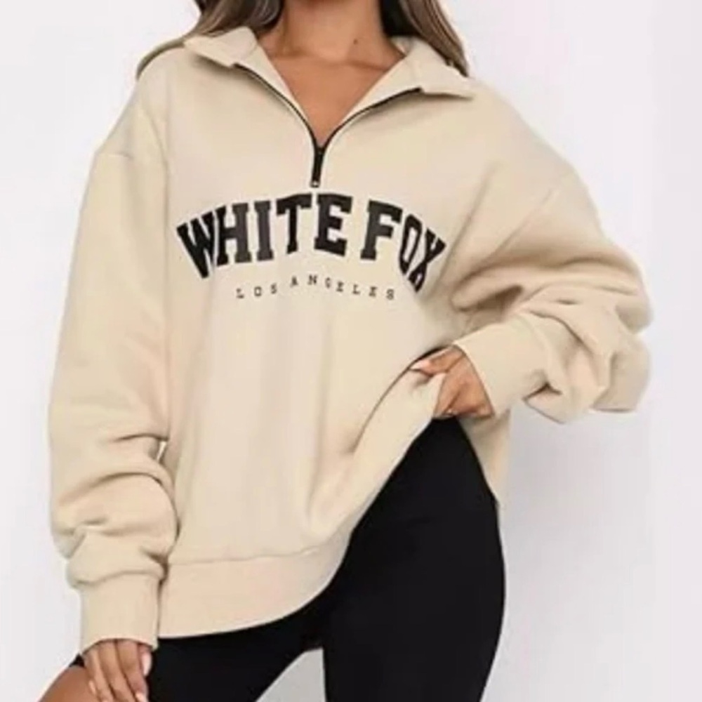 Beige White Fox Boutique "High Standard" quarter-zip sweater